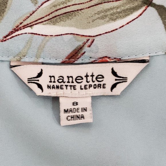 Nanette Lepore Aqua Floral LS Tie Neck Aqua Tiered Dress, 8 - Picture 8 of 12